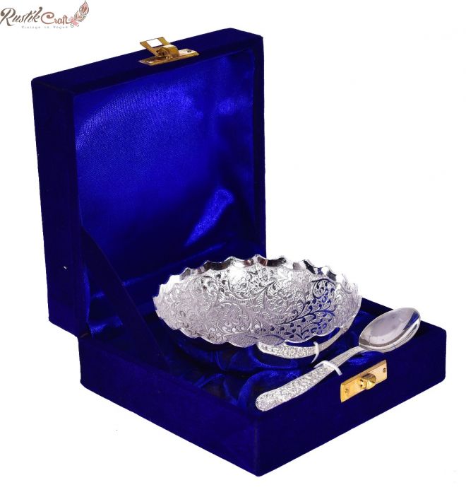 Brass Bowl N Spoon Set In Gift Box