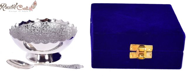 Brass Bowl N Spoon Set In Gift Box