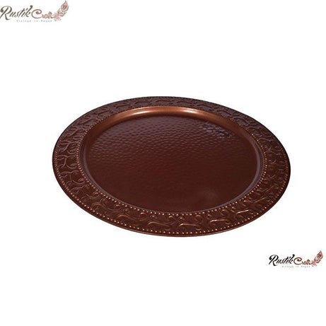 Beaten Metal Embossed Copper Plated Bar Tray /Charger Plate
