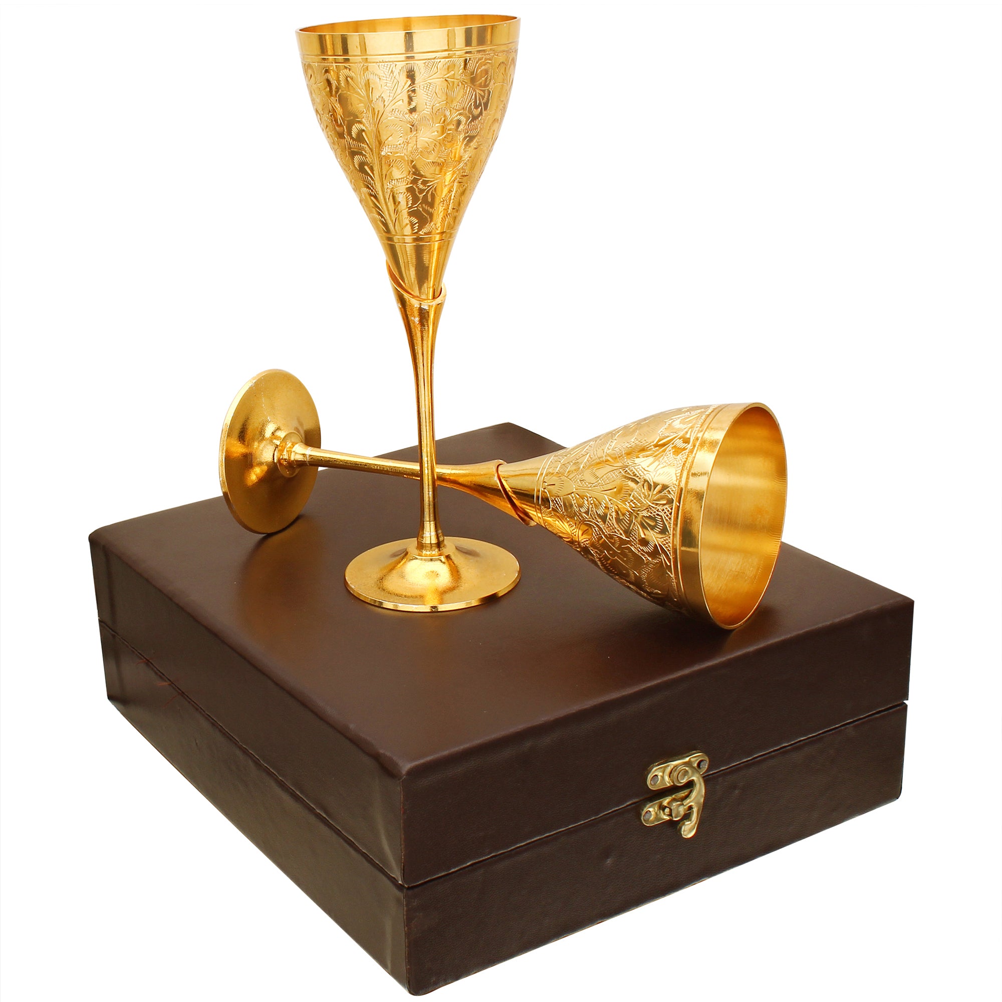 Handmade Brass Royal Wine Glass / Goblet set of 2 in Gift Box