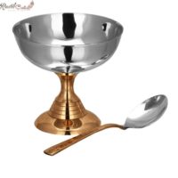 Copper Steel Icecream Bowl With Copper Steel Spoon