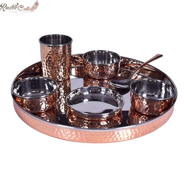 KBB Pure Copper Etching Dinner Set with Plate (7 PCS Set)
