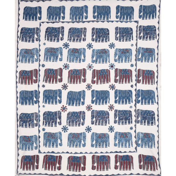 Canvas Cotton Bed Spread/Cover with Natural Colours Patchwork Elephant Pattern
