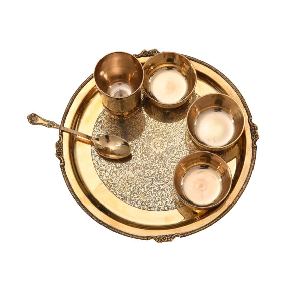 Traditional Engraved Brass Thali/Dinner Set