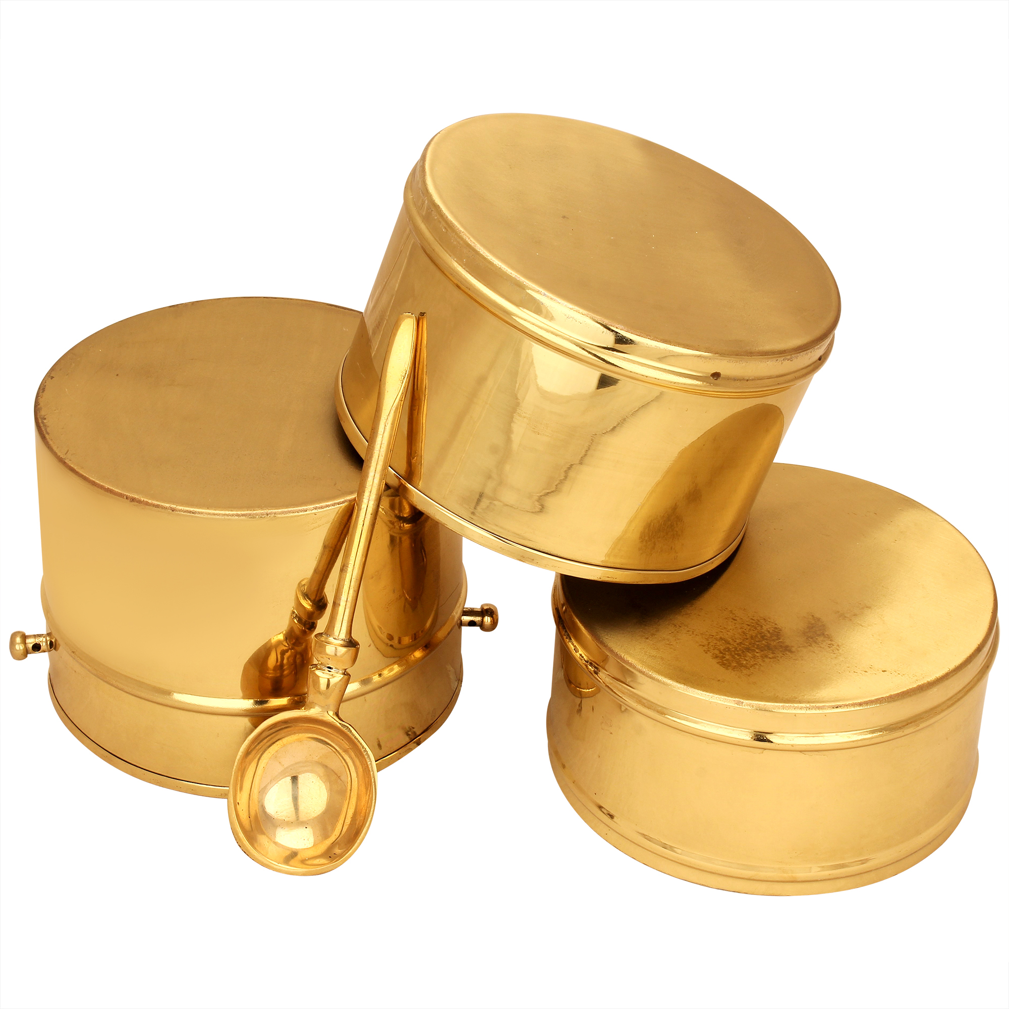 Vintage Style 3 Tier Brass Tiffin/Lunch Box with Inner Tin Lining and Spoon  - Welcome To Ruskit Craft
