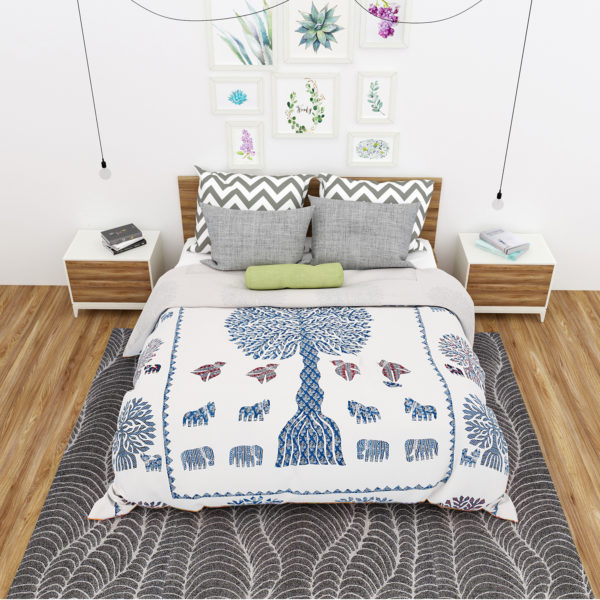 Canvas Cotton Bed Spread/Cover with Natural Colours Patchwork Tree of Life Pattern