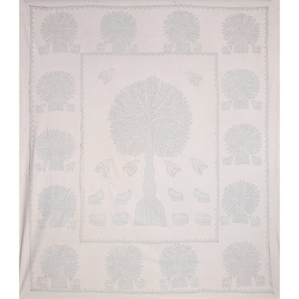 Canvas Cotton Bed Spread/Cover with Natural Colours Patchwork Tree of Life Pattern