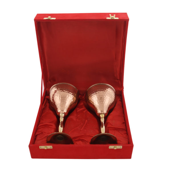 Set of 2 Hammered Copper Nickel Lined Champagne Flutes in Gift Box